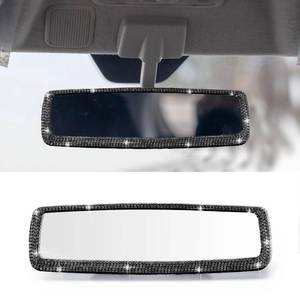 lot 20448 image: Huoflame Rhinestone Rear View Mirror, Bling Rearview Mirror Car Accessories for Women, Sparkly Car Interior Decor Mirror Universal Clip On (Black)