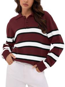 lot 20455 image: ZAFUL Womens Casual Striped Sweater 2025 Fall Outfits Trendy Color Block Pullover Winter Polo Sweaters Burgundy, XL