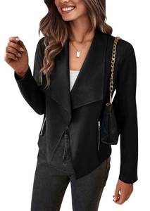 lot 20459 image: PRETTYGARDEN Womens Faux Suede Jackets 2026 Fashion Fall Clothes Long Sleeve Open Front Cropped Coat Outwear (Black,X-Large)