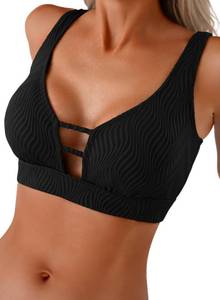 lot 20462 image: Herseas Sexy Textured Swim Tops Women Push Up Supportive Bikini Top Adjustable Wide Straps Bathing Suit Tops Ribbed Beach Swimwear Top 2026 Black Medium