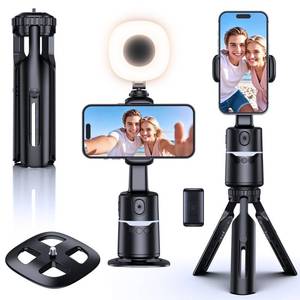 UBeesize Auto Face Tracking Tripod with Adjustable Desk Tripod, 360Â° Rotating vlogging kit for iPhone with Remote & Gesture Control, Rechargeable Selfie Fill Light, No App Required