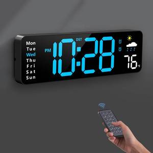 lot 20485 image: Digital Wall Clock, Digital Clock Large Display with Remote Control, Corded LED Alarm Clocks with Date, Week, Temp, Humidity, Auto DST, Countdown, for Living Room Bedroom Classroom Office (Blue)