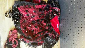 lot 20487 image: Yessa Red and Black Beaded Dance Costume Fan Medium