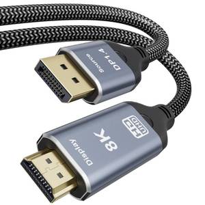 lot 20496 image: 8K DisplayPort to HDMI 2.1 Cable 6.6FT 8K60Hz 4K120Hz Uni-Directional DP (Source) to HDMI (Display) Braided Cord DP to HDMI Compatible with PC, Dell, AMD, Lenovo, Monitor, HP