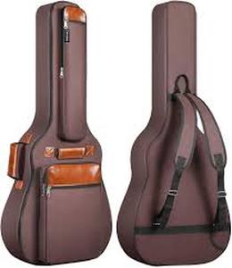 lot 5499 image: Padded Guitar Gig Bag with Brown Leather Accents small knife cut on the front