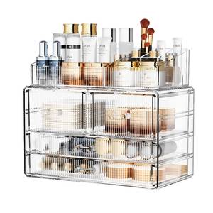 lot 3472 image: ZHIAI Stackable Storage Drawers, Acrylic Bathroom Counter Organizer Clear Makeup Organizers for Vanity, Kitchen Cabinets, Bathroom, Undersink, Home Organization and Storage (1 Top 4 Drawers D)