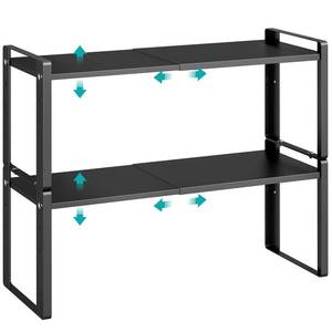 lot 3483 image: Astrorhine 2 Pack Expandable Cabinet Organizer Shelves, 88lbs High Weight Capacity, Stackable Heavy-Duty Metal Storage Rack, Adjustable Cabinet Shelf for Kitchen, Pantry, Cupboard, Under Sink, Black