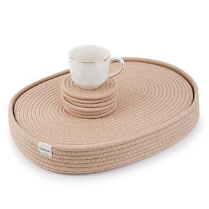 lot 3484 image: Handmade Boho Placemats Set of 6 Oval � Natural Woven Cotton Farmhouse Table Mats for Dining Table, Fall, Halloween, Thanksgiving, Christmas