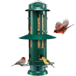 lot 3489 image: Kingsyard Squirrel Proof Bird Feeders with Weight-Activated Perches, Metal Wild Bird Feeder for Outdoors Hanging, 3 lb Large Seed Capacity, Green