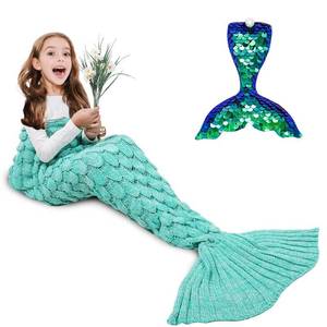 lot 4018 image: AmyHomie Mermaid Tail Blanket, Girls Mermaid Blanket for Kids Soft Crochet Sleeping Bag, Mermaid Gift for Christmas(ScaleMint,Kids)