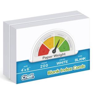 lot 4025 image: Chell 200 Count Blank Index Cards 4x6 Inch Heavyweight, No Bleed-Through, Double Side Unlined, 74 lb. Cover Weight, White