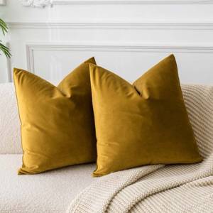 lot 4032 image: JUSPURBET Couch Pillow Covers Set of 2 Decorative Velvet Throw Pillow Covers for Living Room Bedroom Home Decor Soft Cushion Covers Cases with Hidden Zipper for Sofa Bed 16x16 inch,Mustard Yellow