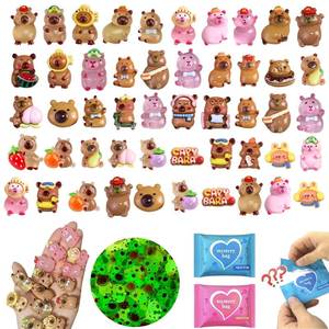 lot 4033 image: 100 Pcs Mystery Capybara Blind Bag Mini Glow and Classic Resin Capybara Figures Bulk, Mini Capybara Resin Animals for Fairy Garden, Dollhouse Dcor, Collectible Surprise