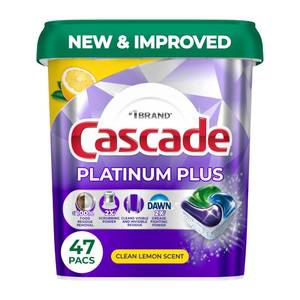 lot 4037 image: Cascade Platinum Plus Dishwasher Pods, Dishwasher Detergent, Dish Detergent Soap, Lemon, 47 Count
