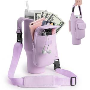 lot 4042 image: Bufilea Carrier Bag with Phone Holder Pockets for Stanley 4030oz Tumbler with Handle, Insulated Neoprene Crossbody Bag Cup Holder wShoulder and Handheld Straps Fits Stanley Cup Accessories