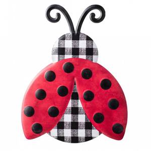 lot 4048 image: Craig Bachman 12 Metal Embossed Ladybug Hanger Plaid Check - Buffalo Check Ladybug Metal Wall Door Hanger Sign