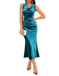 lot 4389 image: GRACE KARIN 2025 Velvet Wedding Guest Dresses for Women Winter Formal Cocktail Maxi Dress Evening Gown Gray Blue Large