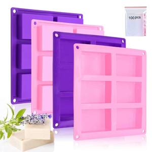 lot 4391 image: Bangp 4 Pack Silicone Soap Molds,Rectangle Soap Mold,6 Cavities Silicone Molds for Craft Soap Making,Chocolate, Cake Molds,with 100pcs 3.5x5 inches Bags