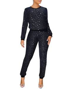 lot 4397 image: EOSIEDUR Womens 2 Piece Outfits - Sexy Silver Glitter Sequins - Long Sleeve and Pants Set Galaxy and Black S