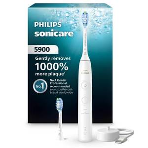 lot 4406 image: Philips Sonicare 5900 Series Electric Toothbrush - Next-Generation Sonicare Technology, Pressure Sensor, 6 Brushing Settings, SmarTimer, BrushPacer, 21-Day Runtime, White, Model HX713002