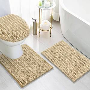 lot 4407 image: Arotive Luxury Chenille Bathroom Rugs 3 Piece with Toilet Lid Cover, Shaggy Soft and Absorbent Bath Rug, Non-Slip, Machine Washable Bath Mats for Bathroom24x1624x2017.5x15, Beige