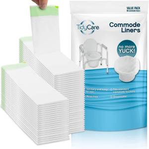 lot 4411 image: TidyCare Bedside Commode Liners for Portable Toilet Chair Bucket and Bedpan  Value Pack of 96 Disposable Waste Bags for Adults in Medical Care  Universal Fit Portable Toilet Liners