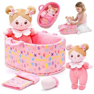 lot 4421 image: OUOZZZ 10 Baby Doll for 2 Year Old Girls Set with Soft Doll, Bassinet, Blanket and Bottle, Interactive Pretend Playset for Social Emotional Learning, Birthday Gift for 2 Year Olds Girls Pinkin