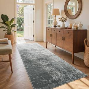 lot 4425 image: 2x6 Ft Washable Runner Rug, Non-Slip Low Pile Hallway Kitchen Area Rug, Soft Long Entryway Floor Mat Abstract Pattern Carpet for Bedside and High-Traffic Areas (Grey)