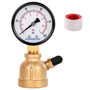 lot 4427 image: Uharbour Gas Line Pressure Tester, Brass Gas Pressure Tester Gauge, 34 FNPT Forged Brass Assembly with Air Pressure Gauge 100psi and Air Bleeding Valve for Pressure Testing on Home Gas Linein