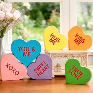 lot 4430 image: Valentines Galentines Day Decorations for Home Office Desk, Wooden Conversation Heart Table Decor6 Pcs Valentine Sign Tiered Tray Mantel Shelf Decor, Valentinefts Day Gifts Wedding Party Supplies