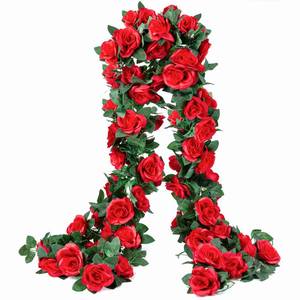 lot 4435 image: OWPFJG 2 Pack (16FT) Artificial Rose Vine Fake Flowers Garland Hanging Silk Rose Ivy Plants Vine for Motherfts Day Wedding Arch Party Garden Wall Aesthetic Art Dcor (Red)