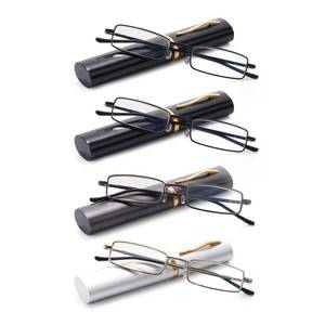 lot 4450 image: WENS JOOY Reading Glasses 4 Pack Portable Anti Blue Light with Case Mini Readers for Men Women (2Black,GunmetalSilver, 2.25x)