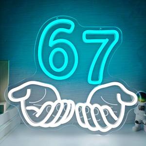 lot 4482 image: Six Seven Neon Sign for Wall Decor Hand 67 LED Sign Dimmable Funny MEME Light Up Sign for Bedroom Game Room Hand Six Seven 6 7 Trendy Neon Lights for Boys Girls Gifts for Party Neon Wall Decor