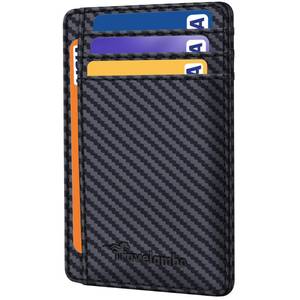 lot 4486 image: Travelambo Slim Wallet Front Pocket Minimalist Leather RFID Blocking Medium Size (Carbon Fiber Black)
