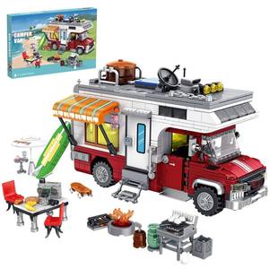 lot 4492 image: CSNRHG Camping Van Construction Toy 924 Pieces Building Block Set with Picnic Table Grill and Fire Scene Gift for Kids Teens and Vehicle Fans