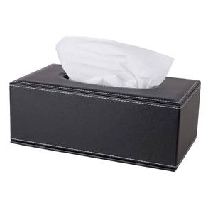 lot 4495 image: High-end Fashion PU Leather Tissue Box Holder Black with lid, Rectangular Napkin Facial Tissues Holder Dispenser,Home Office Car Tissue Box Cover Decorative Container with Magnetic Bottom (Black)