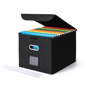 lot 5521 image: CADONO File Organizer Box with Lid, Large Hanging File Folder Organizer with Plastic Slide, Collapsible Portable Filing Storage Boxes for OfficeDecorHome (Black, 14.9 x 12.59 x 10.8 inch)