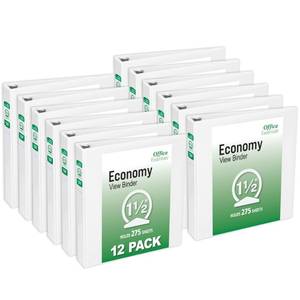 lot 5530 image: Office Essentials Economy View 3 Ring Binders, 1.5 Round Rings, 2.1in Spine, 275-Sheet Capacity, White Binders (12-Pack of 03426)in