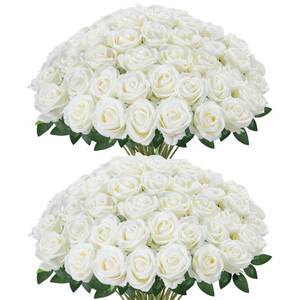 lot 5551 image: InnoGear 50 Pcs White Roses Artificial Flowers, Fake Velvet Silk Rose Bulk Faux Flower for Decoration DIY Wedding Centerpieces Proposal Bridal Bouquets Shower Party Home Floral Decor (50, White)