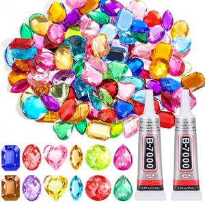 lot 6100 image: anezus 120PCS Craft Jumbo Jewels, Large Sequins with 2 Pack B7000 Jewelry Glue, Flat Back Craft Gems Rhinestones for Pirate, Fake Gemstones for Fabric, Clothing, Craft, Decoration