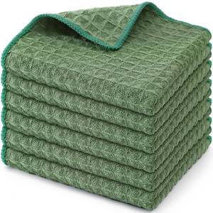 lot 6105 image: Homaxy Microfiber Waffle Weave Kitchen Dish Cloths, 12 x 12 Inch Ultra Absorbent and Solid Color Dish Towels for Kitchen Fast Drying Dishcloth for Washing Dishes, 6 Pack, Grass Green