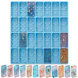 lot 6121 image: Domino Mold for Resin Domino Mold for Epoxy Candy Clay Chocolate Mould 28 Cavities Silicone Mould Pendant Epoxy Cake Jewelry Making Tool(Classical,Blue) used