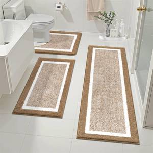 lot 6125 image: Pauwer Bathroom Rugs Sets 3 Piece Bathroom Shower Rugs with U-Shaped Contour Toilet Mat Absorbent Microfiber Plush Non Slip Bath Mats Machine Washable Shaggy Bath Floor Mat, Khaki