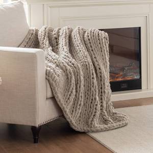 lot 6126 image: LAST MODA Chunky Knit Blanket Throw, 100percent Hand Knit Throw Blanket Handmade Chenille Cable Knit Throw for Couch, Stylish Cozy Soft Rope Knot Crochet Blanket for Home Decor, Beige Linen, 50x60 Inches