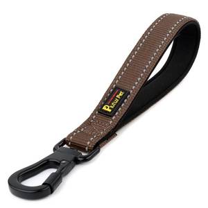 lot 6132 image: PLUTUS PET Short Dog Leash, Reflective Nylon Padded Handle, Strong Traffic Leash with Carabiner Clip, Perfect for Large or Medium Dogs (10�Chocolate)