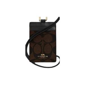 lot 6134 image: Coach Signature C Brown Black Lanyard, Badge ID Credit Card Holder 63274