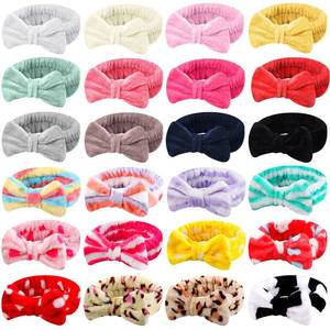 lot 6136 image: WILLBOND 24 Pieces Spa Headband Bow Hairband Facial Makeup Women Face Wash Adjustable Skincare Headbands Bulk Soft Flannel Towel Head Wraps for Women Shower Washing Face (Stylish)