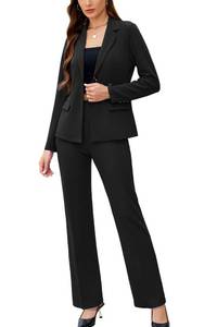 lot 6140 image: Womenfts 2 Piece Suits Business Casual Outfits Long Sleeve Solid Blazer with Pants Professional Office Work Sets Black size S