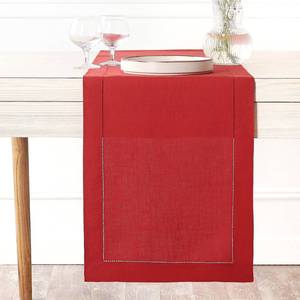 lot 6142 image: DftMoksha Homes Linen Bright Red Table Runner 90 Inches Long - Classic Hemstitch 100percent Pure Linen Dining Table Runner 14 x 90 Inch for Mothers Day, Spring, Easter