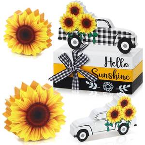 lot 6192 image: Yalikop 5 PC Sunflower Table Decor Summer Tiered Tray Decor Sunflower Tabletop Centerpieces Hello Sunshine Yellow Wooden Truck Sign Decorative Book Stack with Twine for Home Kitchen Shelf Office Desk